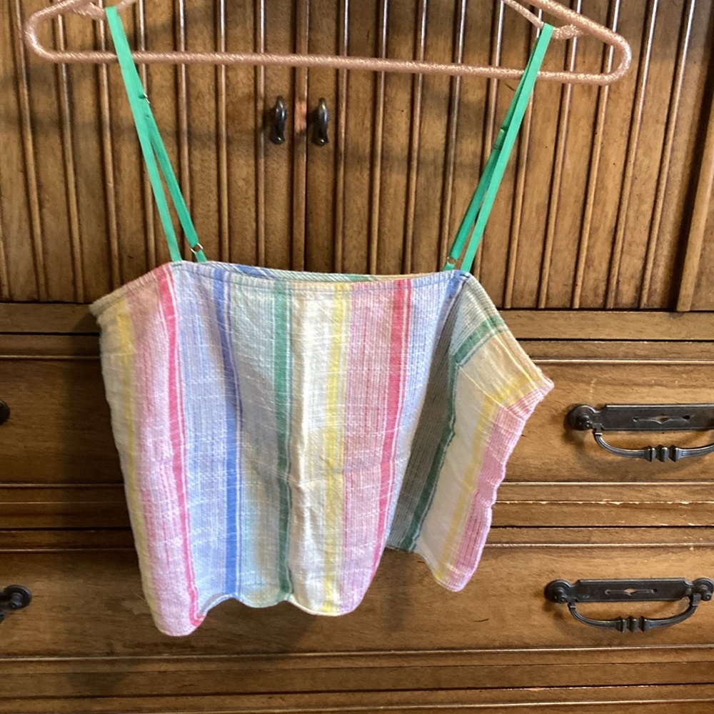 Urban Outfitters Linen rainbow multicolored cami crop top size Small
